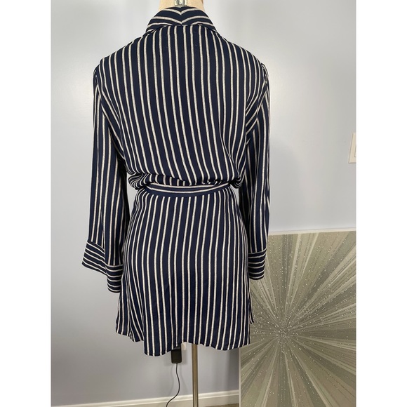 Reformation Blue and White Striped Lightweight Blazer Robe Wrap Mini Dress Sz M - Picture 2 of 6